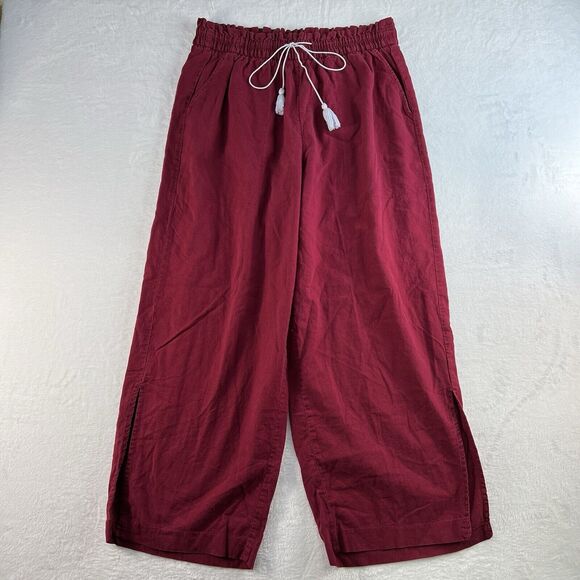 Ava & Viv X 14W Pants Linen Blend Wide Split Leg Pull On Burgundy Women Vacation - Picture 2 of 14